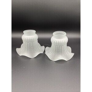 2 Vintage Ruffled Rim Frosted Glass Lamp Shades Light Fixture Ceiling Fan
